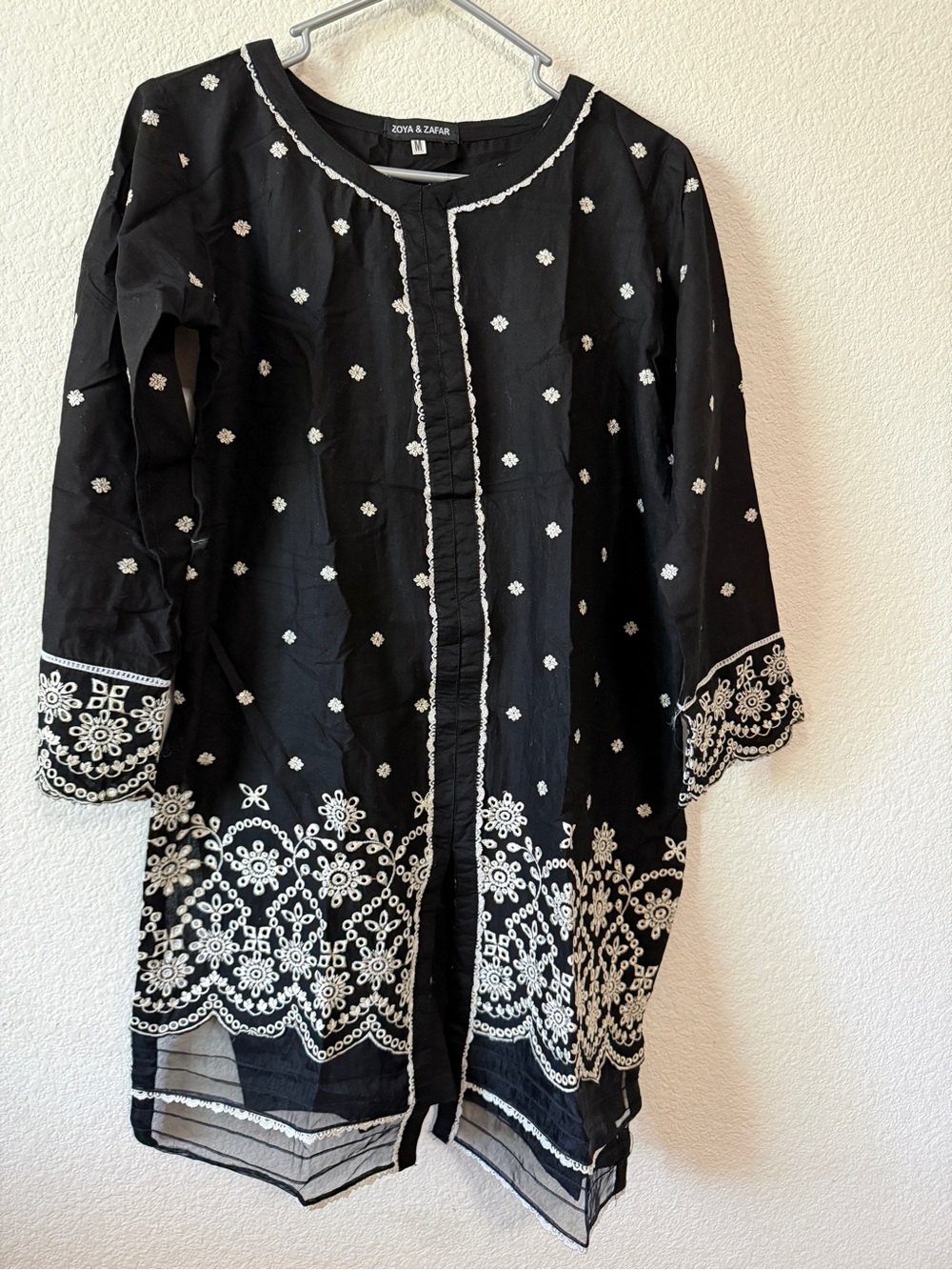 Zoya & Zafar Black Embroidered Open Front Tunic